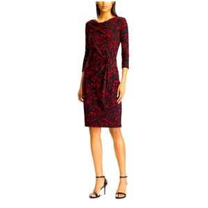 Lauren Ralph Lauren Black Dress with Red Flowers 3/4 sleeve